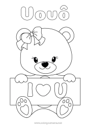 Página de desenho infantil Urso Coração Eu te amo Animal Filhote de urso Animais da floresta Placa