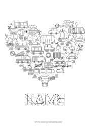 Colouring to customise Heart Mandala Vehicles Car Boat Bus, Car Off-Road Vehicle Construction Equipment Sailboat Marine Vehicles Land Public Transport Cars, Vans And Motorhomes Other Vehicles