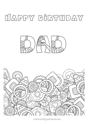 Free colouring Happy birthday Decorated name Geometric shapes