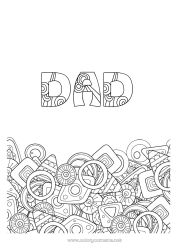 Child coloring page Happy feast day ! Decorated name Geometric shapes