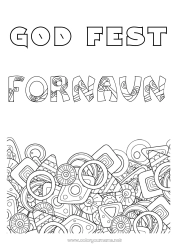 Fargeleggingssiden å tilpasse God fest! Dekorert navn Geometriske former