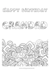 Free colouring Happy birthday Decorated name Geometric shapes