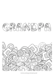 Child coloring page Happy feast day ! Decorated name Geometric shapes