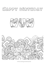 Free colouring Happy birthday Decorated name Geometric shapes