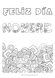 Niño página para colorear Feliz día de fiesta Nombre decorado Formas geométricas