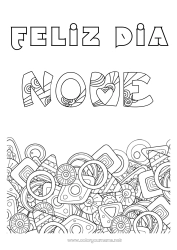 Página de desenho infantil Feliz Aniversário Nome decorado Formas geométricas