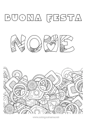 Pagina da colorare per bambini Buona festa Nome decorato Forme geometriche