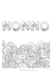 Pagina da colorare per bambini Buona festa Nome decorato Forme geometriche