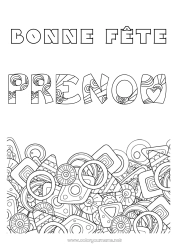 Dessin gratuit Bonne fête Nom décoré Formes géométriques