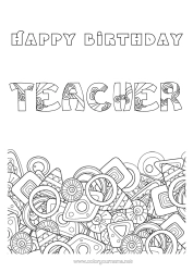 Free colouring Happy birthday Decorated name Geometric shapes