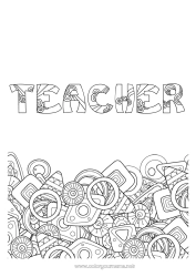 Child coloring page Happy feast day ! Decorated name Geometric shapes