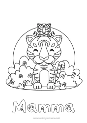 Pagina da colorare per bambini Tigre Bambino Animale Animali selvatici dell'Africa Adulto