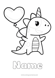 Free colouring Heart Dinosaurs Unicorn Balloons Animal Dragons, unicorns, and fantastical creatures