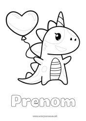 Coloriage gratuit Coeur Dinosaures Licorne Ballons Animal Dragons, licornes et animaux fantastiques