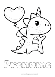 Desen liber de colorat Inimă Dinozauri Unicornă Baloane Animal Dragoni, unicorni și animale fantastice