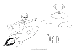 Child coloring page Dad Hero Rocket Cup, trophy, medal Coach Best Aerial vehicles Competitions and Rewards