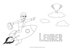 Kinder-Malvorlage Papa Held Rakete Pokal, Trophäe, Medaille Trainer Besser Flugzeuge Wettbewerbe und Belohnungen