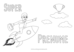 Pagină de colorat personalizată Tată Erou Rachetă Cupă, trofeu, medalie Antrenor, antrenor personal Cel mai bun / Cea mai bună Vehicule aeriene Competiții și premii