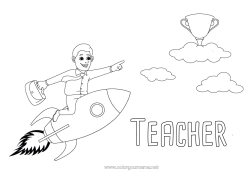Child coloring page Dad Hero Rocket Cup, trophy, medal Coach Best Aerial vehicles Competitions and Rewards