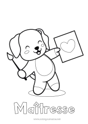 Coloriage enfant Mignon Coeur Art Kawaii Chien Animal Pinceau Nounou Chiens et chats Coach, entraineur Compétitions et récompenses Peinture