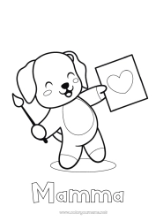 Pagina da colorare per bambini Carino Cuore Arte Kawaii Cane Animale Pennello Tata CanI e gatti Allenatore Competizioni e premi Pittura