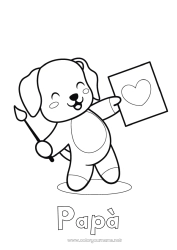 Pagina da colorare per bambini Carino Cuore Arte Kawaii Cane Animale Pennello Tata CanI e gatti Allenatore Competizioni e premi Pittura