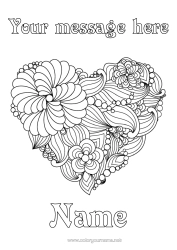 Free colouring Flowers Mandala Big heart Zentangle