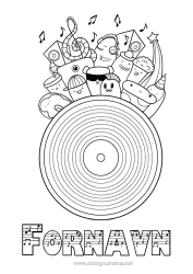 Gratis tegning Monster Kawaii Musik Musikfest Musikinstrumenter G-nøgle