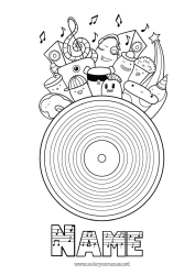 Free coloring Monster Kawaii Music World Music Day Musical instruments Treble Clef