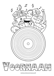 Gratis kleurplaat Monster Kawaii Muziek Muziekfestival Muziekinstrumenten Vioolsleutel