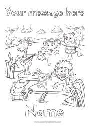 Colouring to customise Giraffe Lion Crocodile Fox Rabbit Animal Music Reptiles Wild Animals Of Africa Forest Animals Music Day Guitar Musical Instruments Drum