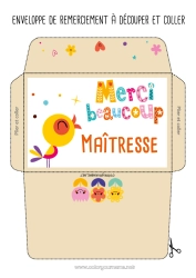 Coloriage enfant Fleurs Oiseau Enveloppe Nounou Oiseaux et mammifères volants Coach, entraineur Merci Compétitions et récompenses Enveloppe à imprimer