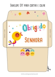 Página de desenho infantil Flores Pássaro Envelope Babá Pássaros e mamíferos voadores Treinador Obrigado Competições e Prêmios Envelope para imprimir