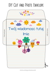 Kolorowanka dla dziecka Słodki Słońce Koperta Drzewo Niania Szkoła Dom Dziękuję Koperta do druku Chmura