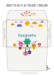 Pagina da colorare per bambini Carino Sole Busta Albero Tata Scuola Casa Grazie Busta da stampare Nube