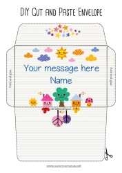 Coloring to customize Cute Sun Envelope Tree Nanny School House Thank you Envelope to print Cloud