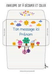 Coloriage gratuit Mignon Soleil Enveloppe Arbre Nounou École Maison Merci Enveloppe à imprimer Nuage