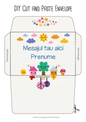 Pagină de colorat gratuită Drăguț Soare Plic Copac Bunica Școală Casă Mulțumesc Plic de imprimat Nor