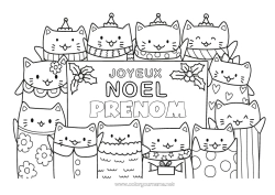 Coloriage gratuit Chat Noël Houx Chiens et chats Pancarte 