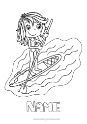 Colouring to customise Sport Girl Sea Water Sports Stand Up Paddle