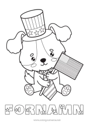 Färgläggningssida att anpassa Hund USA Hatt Flagga Hundar och katter 4 juli