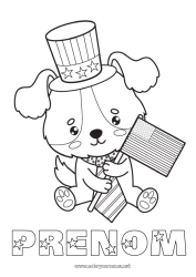 Coloriage gratuit Chien USA Chapeau Drapeau Chiens et chats 4 juillet