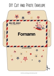 Gratis färgläggning USA Kuvert 4 juli Utskriftskuvert Julälvens resa Kuvert för tomtens post