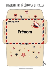 Coloriage à personnaliser USA Enveloppe 4 juillet Enveloppe à imprimer Voyage de l'elfe de Noël Enveloppe pour courrier du lutin de Noël