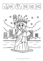 Colorear para personalizar Estados Unidos Estatua de la Libertad Nueva York Monument