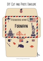 Gratis farvelægning USA Symboler Land 4. juli Trykt kuvert Julefejls rejse Kuvert til julemandens nissepost