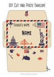 Colouring to customise United States of America Symbols Country 4th of July Print envelope Mischievous Elf's Journey Envelope for the Christmas Trickster Elf's Mail
