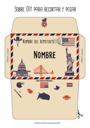 Colorear gratis Estados Unidos Simbolos País 4 de julio Sobre para imprimir Viaje del duende navideño Sobre para el correo del elfo de Navidad