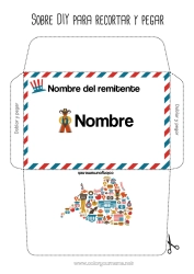 Colorear gratis Estados Unidos Cowboy 4 de julio Sobre para imprimir Viaje del duende navideño Mapa del pais Sobre para el correo del elfo de Navidad