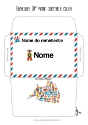 Desenho grátis EUA Cowboy 4 de julho Envelope para imprimir Viagem do Elfo de Natal Mapa dos países Envelope para correspondência do elfo de Natal